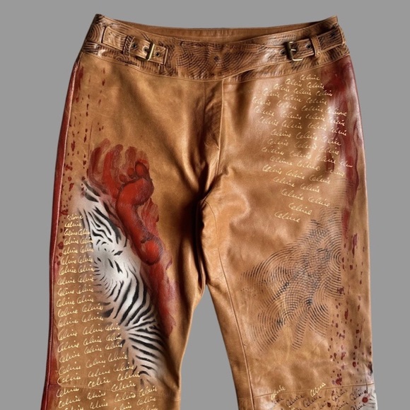 -๐๐๐๐- ๐ฅ๐๐ฑ๐๐๐ฅCELINE RUNWAY VINTAGE SUPER RARE!! HANDPAINTED GOATSKIN PANTS - Picture 3 of 17